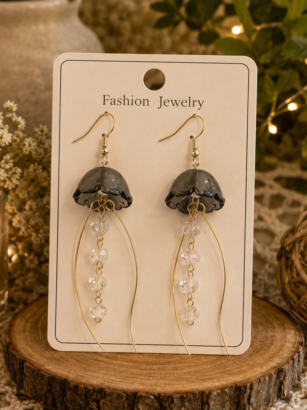Brand New Crystal Jellyfish Dangle Drop Earrings Sage Green New